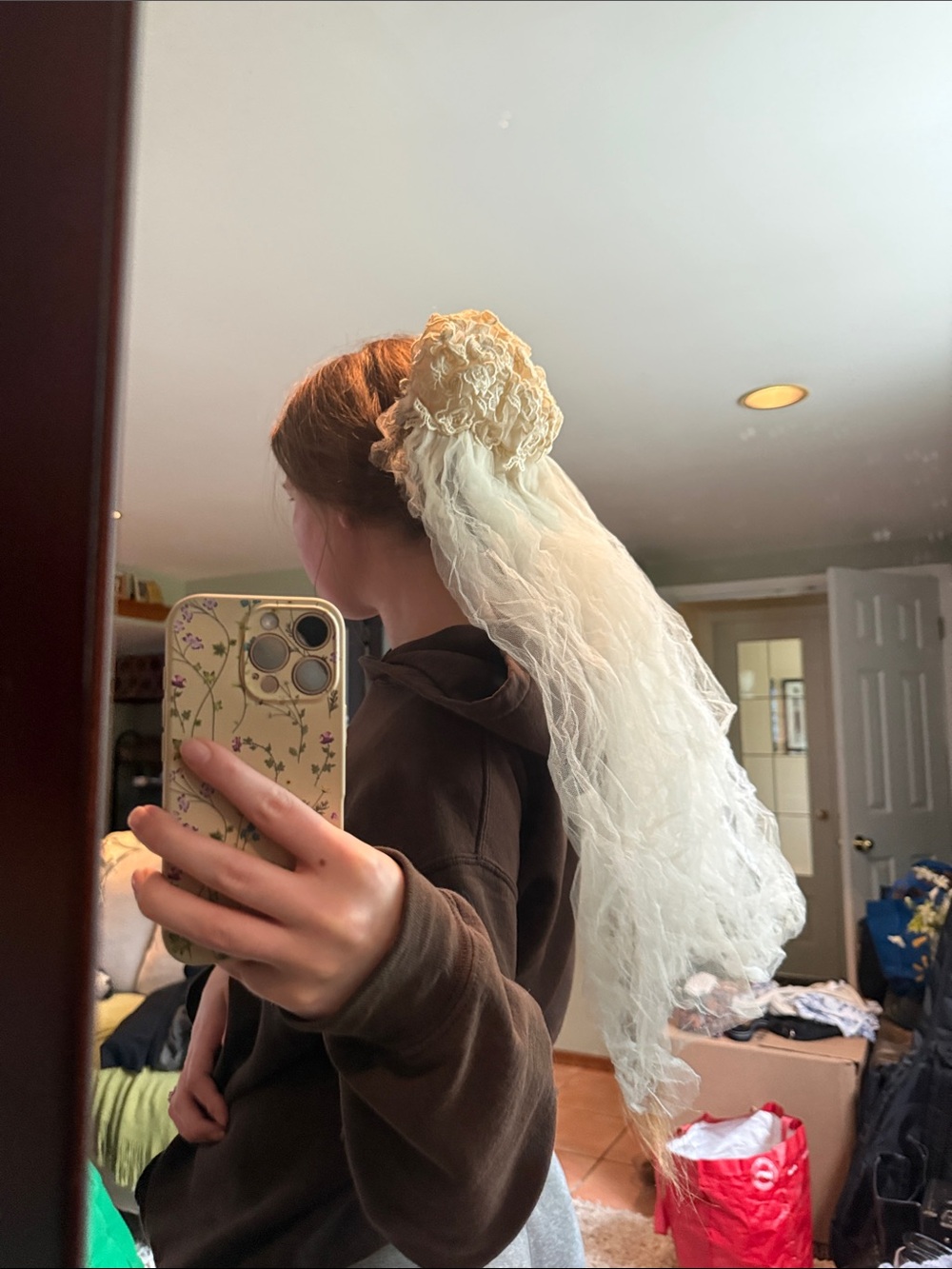 Vintage White Ivory Lace Floral Tulle Hair Veil